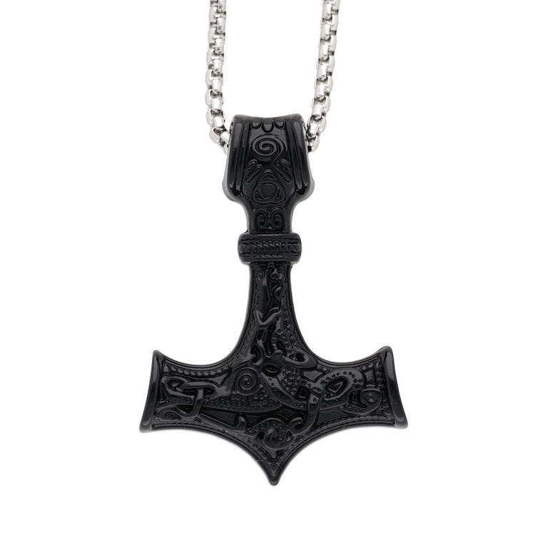 Thorshammer-Anhänger Mjölnir schwarz — Venezianerkette, 60 cm