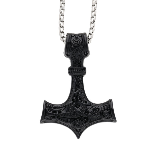 Thorshammer-Anhänger Mjölnir schwarz — Venezianerkette, 60 cm