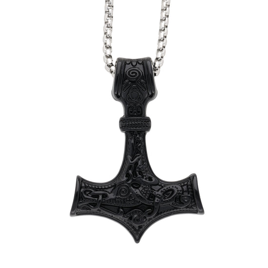 Thorshammer-Anhänger Mjölnir schwarz — Venezianerkette, 60 cm
