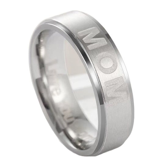 MOM Ring Edelstahl silber — gebürstet mit Gravur
