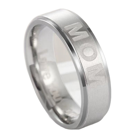 MOM Ring Edelstahl silber — gebürstet mit Gravur