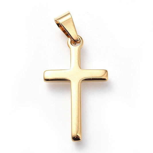 Kreuz Anhänger Edelstahl goldfarben, 33 mm