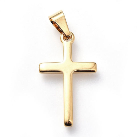 Kreuz Anhänger Edelstahl goldfarben, 33 mm