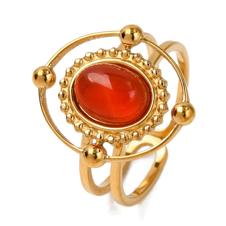 Karneol Ring oval, Edelstahl goldfarben, offen