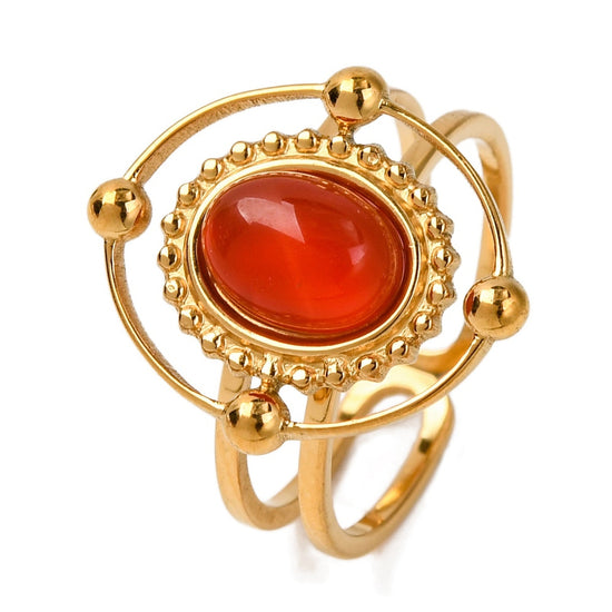 Karneol Ring oval, Edelstahl goldfarben, offen