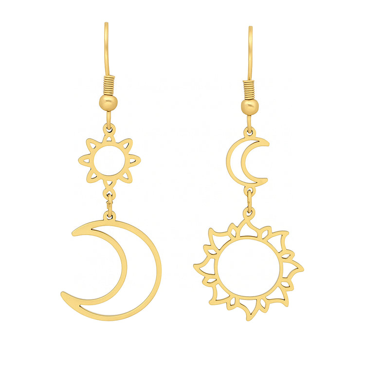 Sonne & Mond Ohrhänger Edelstahl Gold – Bohemian Style
