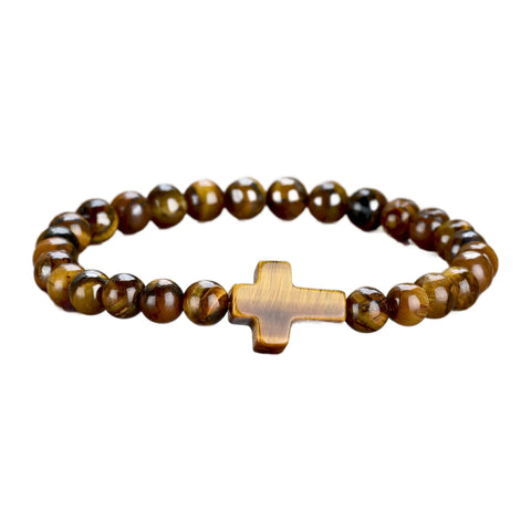 Edelstein-Armband mit Steinkreuz — 6 mm Perlen, elastisch