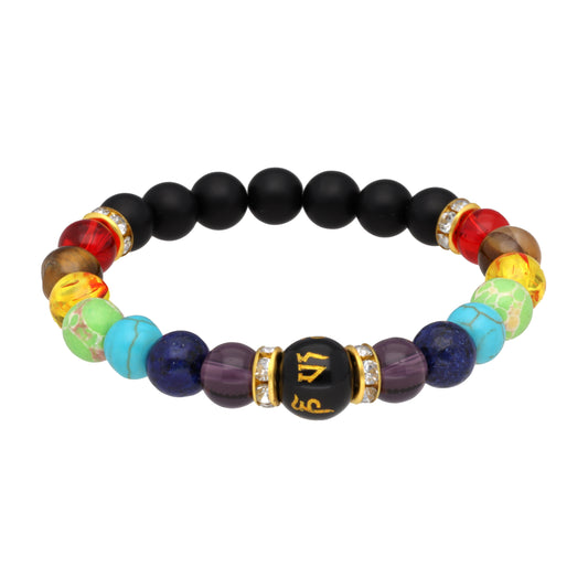Chakra Armband mit Strass-Zwischenringen – 7 Farben, elastisch