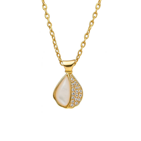 Perlmutt Tropfen-Anhänger Kette mit Zirkonia-Pavé – vergoldet, 50 cm
