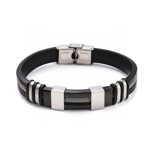 Silikon-Armband mit Edelstahl-Röhren — Schwarz-Metallgrau