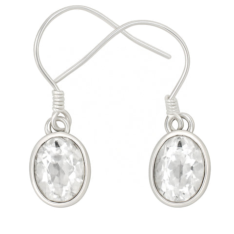 Bergkristall Ohrhänger facettiert| Ovale Perle 8x6 mm | 925er Silber