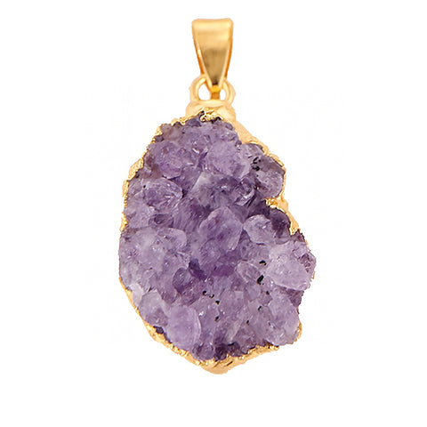 Colgante de piedra cruda de drusa de amatista dorada – colgante de piedra natural