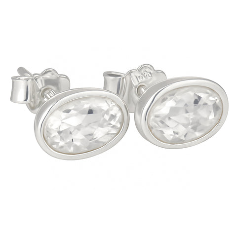 Bergkristall Ohrstecker facettiert | Ovale Perle 8x6 mm | 925er Silber