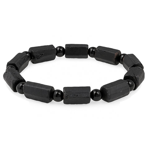 Kristallarmband mit Kugelelement 19 cm | Turmalin, schwarz (Schörl) | 6 mm Perlen
