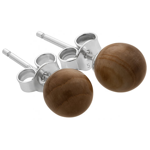 Versteinertes Holz Ohrstecker 6 mm | 925er Silber