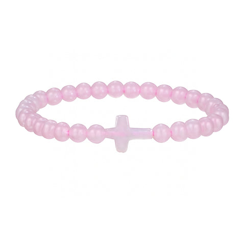 Rosenquarz Armband mit Steinkreuz | 6 mm
