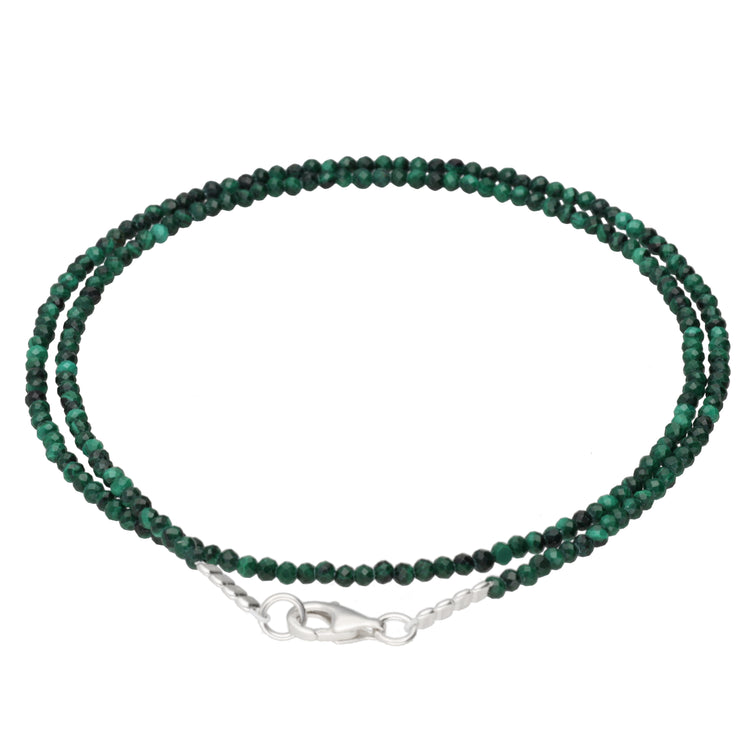 Malachit 2 mm Perlenkette facettiert | 45 cm + Silberverschluss
