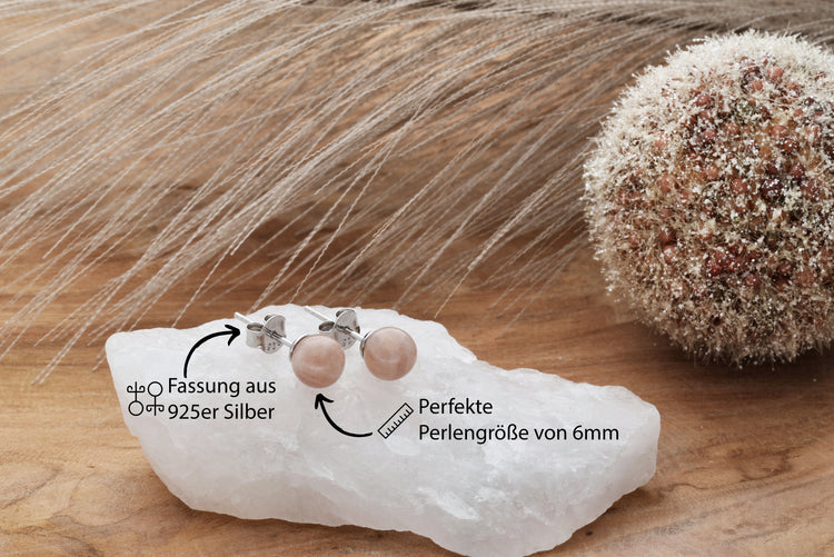 Mondstein Ohrstecker 6 mm | 925 Silber