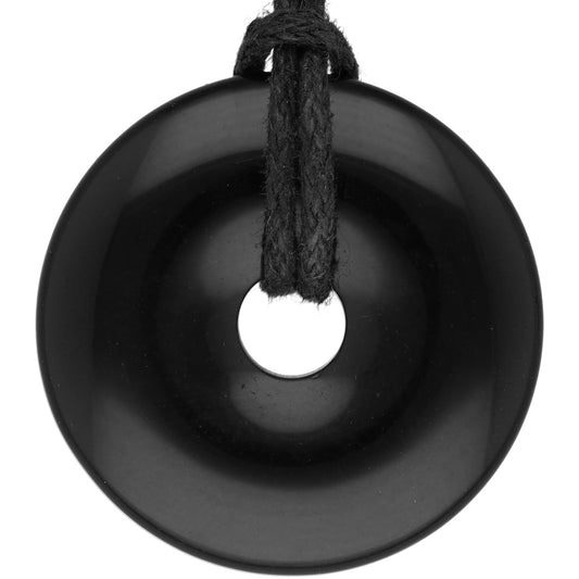 Obsidian, schwarz Donut | 30 mm Anhänger + Baumwollband