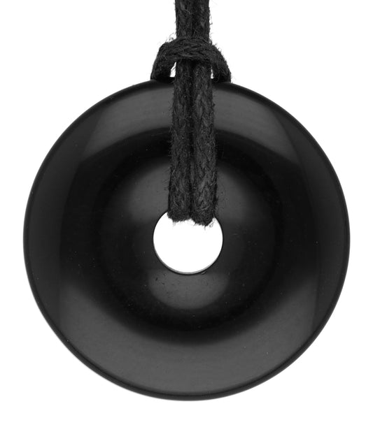 Obsidian, schwarz Donut | 30 mm Anhänger + Baumwollband