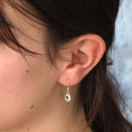 Bergkristall Ohrhänger facettiert| Ovale Perle 8x6 mm | 925er Silber