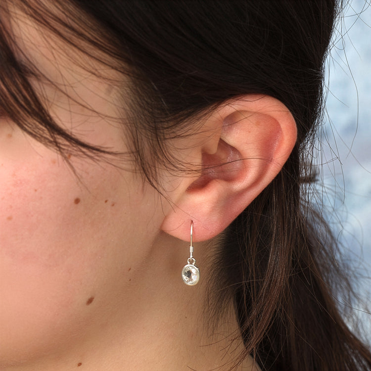 Bergkristall Ohrhänger facettiert| Ovale Perle 8x6 mm | 925er Silber