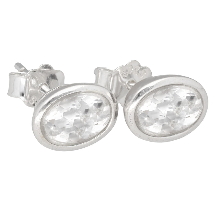 Bergkristall Ohrstecker facettiert | Ovale Perle 8x6 mm | 925er Silber