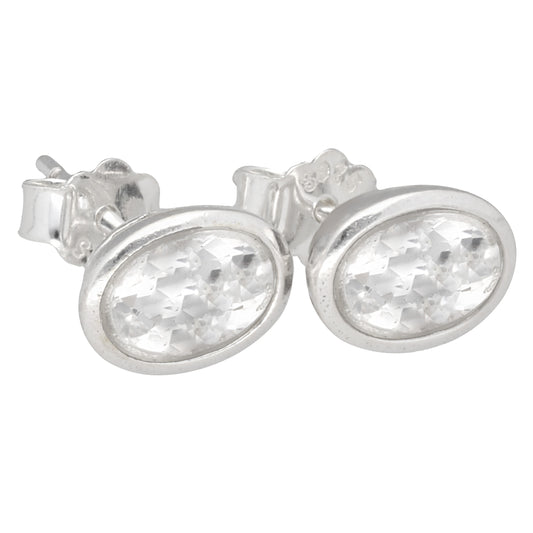 Bergkristall Ohrstecker facettiert | Ovale Perle 8x6 mm | 925er Silber