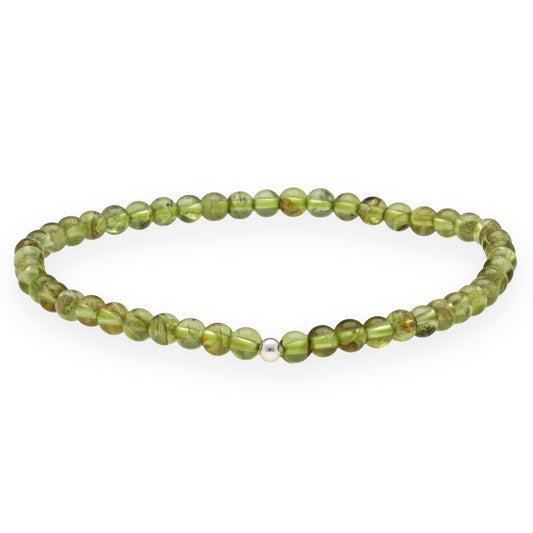 Peridot Kugelarmband 4mm | Mit Silberkugel