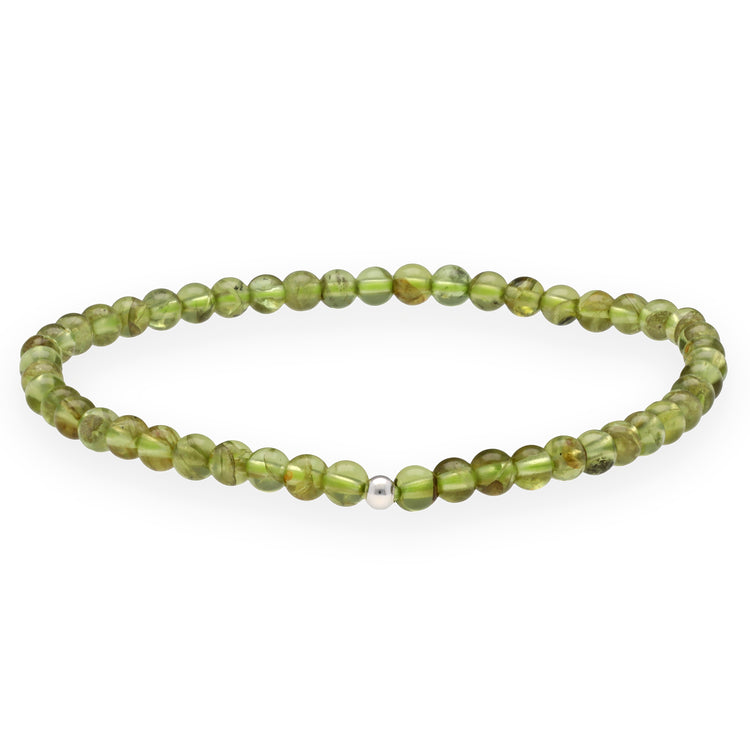 Peridot Kugelarmband 4mm | Mit Silberkugel