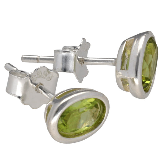 Peridot Ohrstecker facettiert | Ovale Perle 6x4 mm | 925er Silber