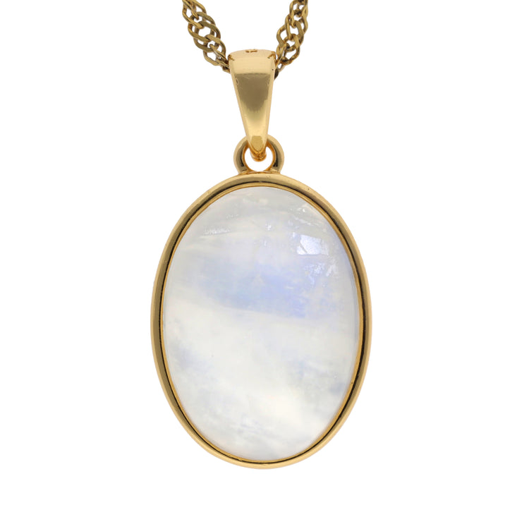 Rainbow Moonstone Pendant (oval) set in gold-plated silver