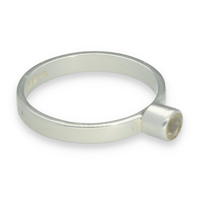 Design-Ring 925 Silber mit Weißem Labradorit I 4mm Facettierter Regenbogenmondstein I Flexibles Kombiring-System