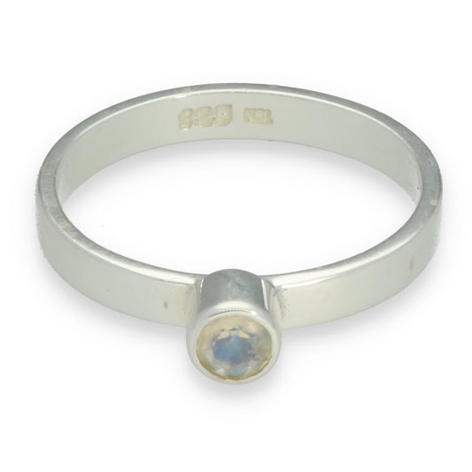 Design-Ring 925 Silber mit Weißem Labradorit I 4mm Facettierter Regenbogenmondstein I Flexibles Kombiring-System