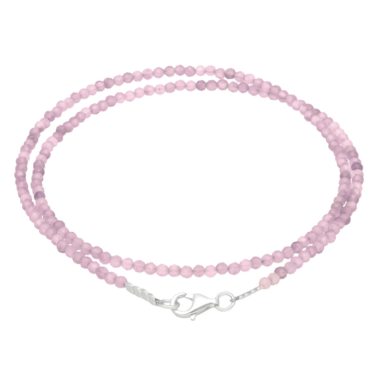 Rosenquarz 2mm Perlenkette facettiert | 45 cm + Silberverschluss