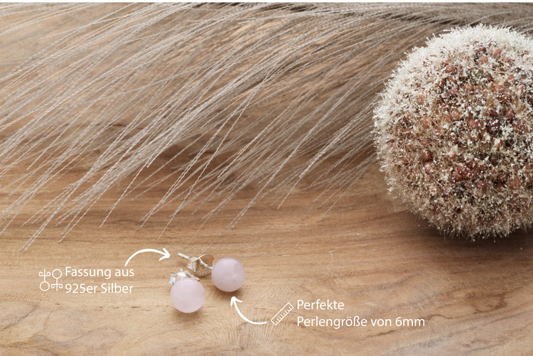 Rosenquarz Ohrstecker 6 mm | 925er Silber