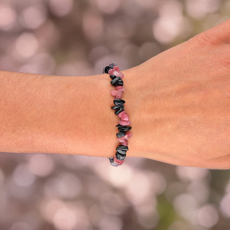 Turmalin, Splitterarmband schwarz (Schörl) + Rot (Rubellit)