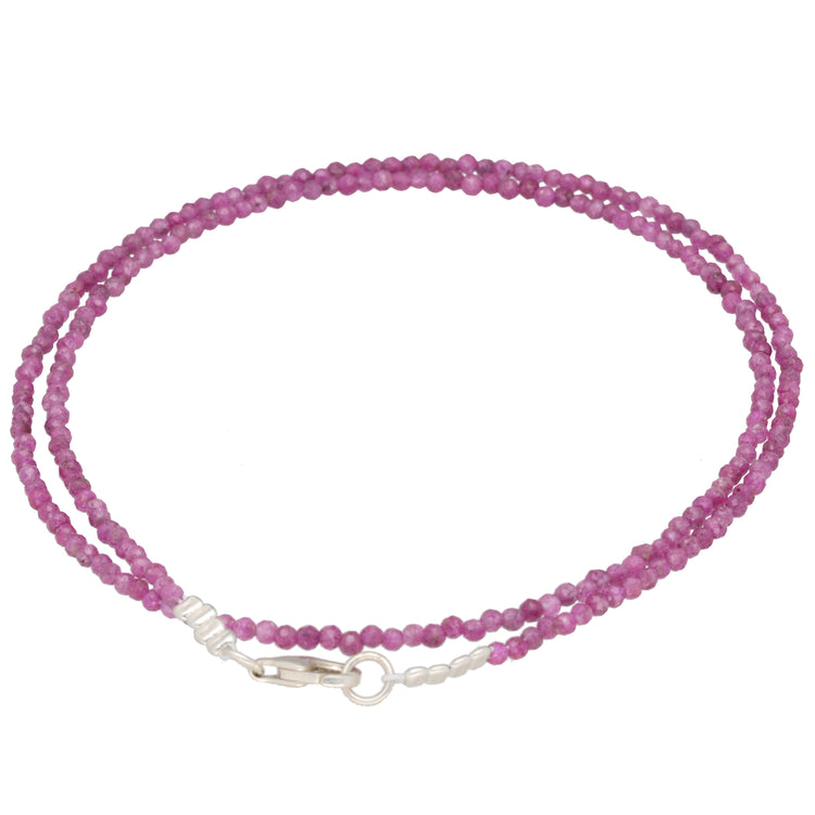 Rubin 2 mm Perlenkette facettiert | 45 cm + Silberverschluss