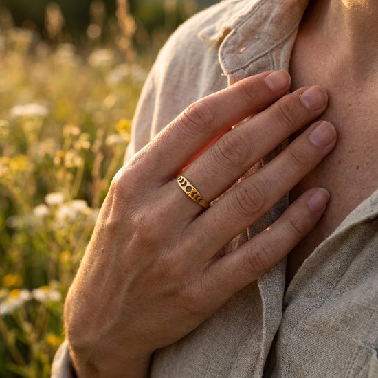 Mondphasen Ring Edelstahl Vergoldet – Schmal & Elegant