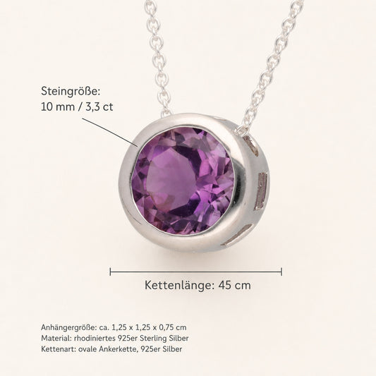 Amethyst Solitär-Anhänger mit Kette | 925er Silber | 45 cm