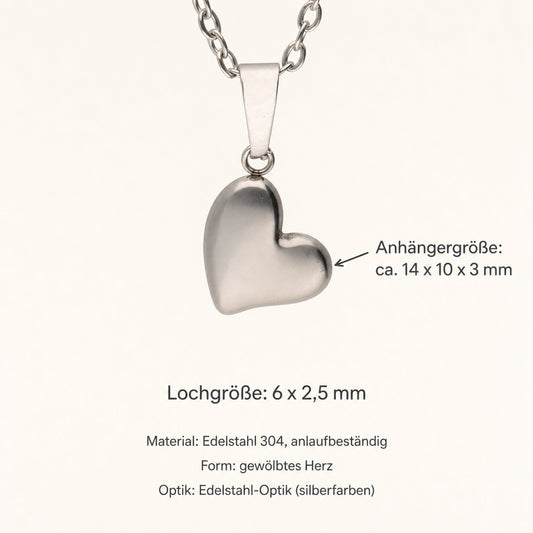 Edelstahl Charm Herz – anlaufbeständig, gewölbt, 14 mm