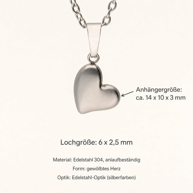Edelstahl Charm Herz – anlaufbeständig, gewölbt, 14 mm