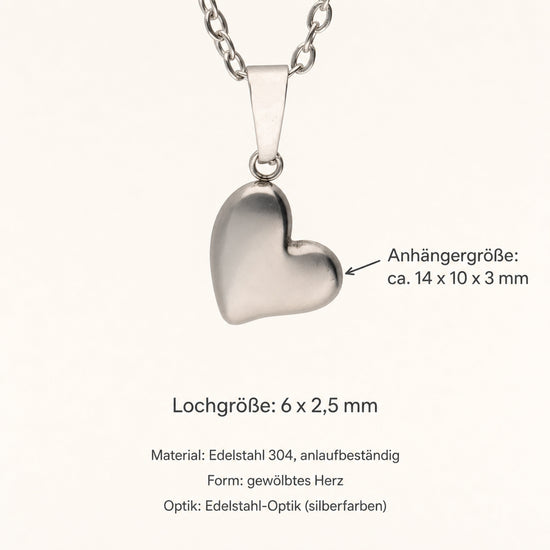 Edelstahl Charm Herz – anlaufbeständig, gewölbt, 14 mm