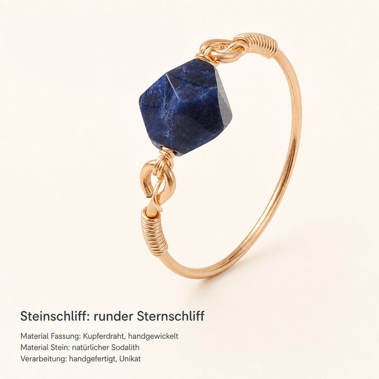 Sodalith Ring mit Kupferdraht – handgefertigt, Unisex