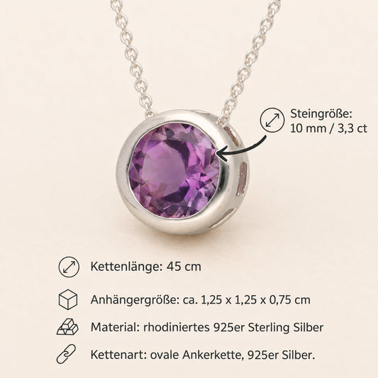 Amethyst Solitär-Anhänger mit Kette | 925er Silber | 45 cm