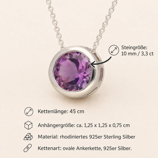 Amethyst Solitär-Anhänger mit Kette | 925er Silber | 45 cm