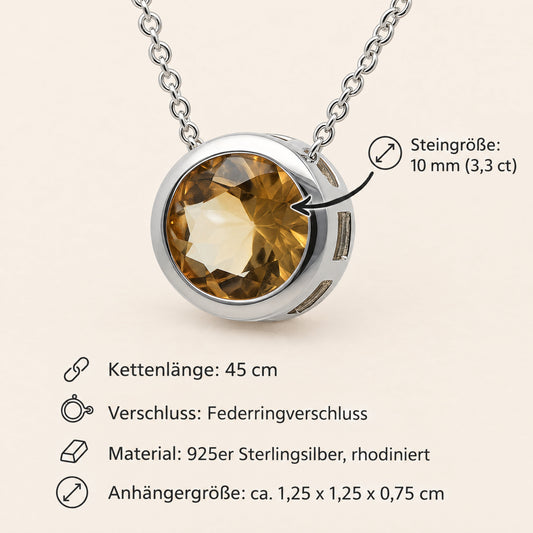 Citrin Solitär-Anhänger mit Kette | 925er Silber | 45 cm