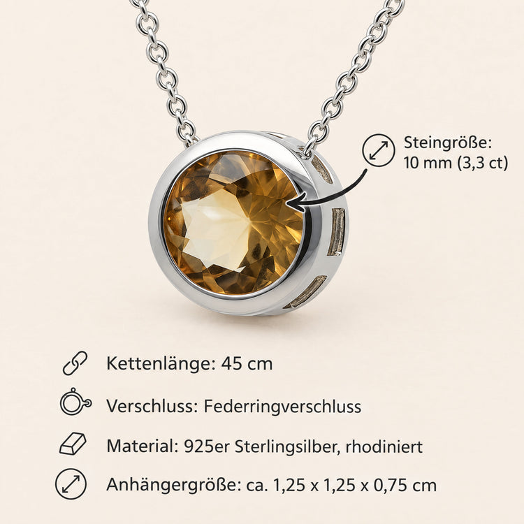 Citrin Solitär-Anhänger mit Kette | 925er Silber | 45 cm