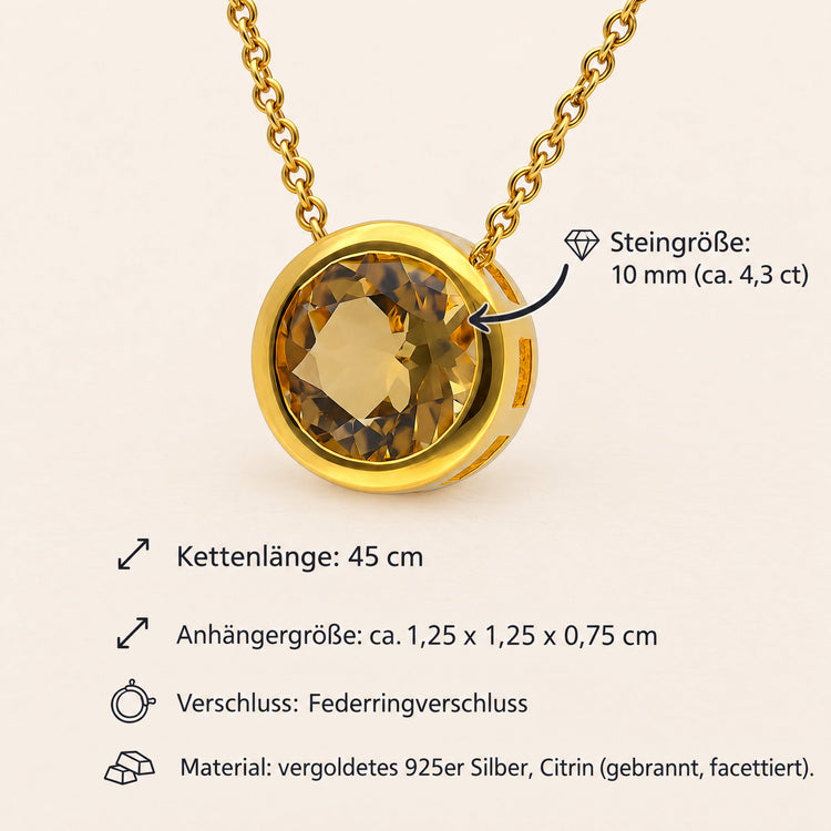 Citrin Solitär-Anhänger mit Kette | vergoldetes 925er Silber | 45 cm