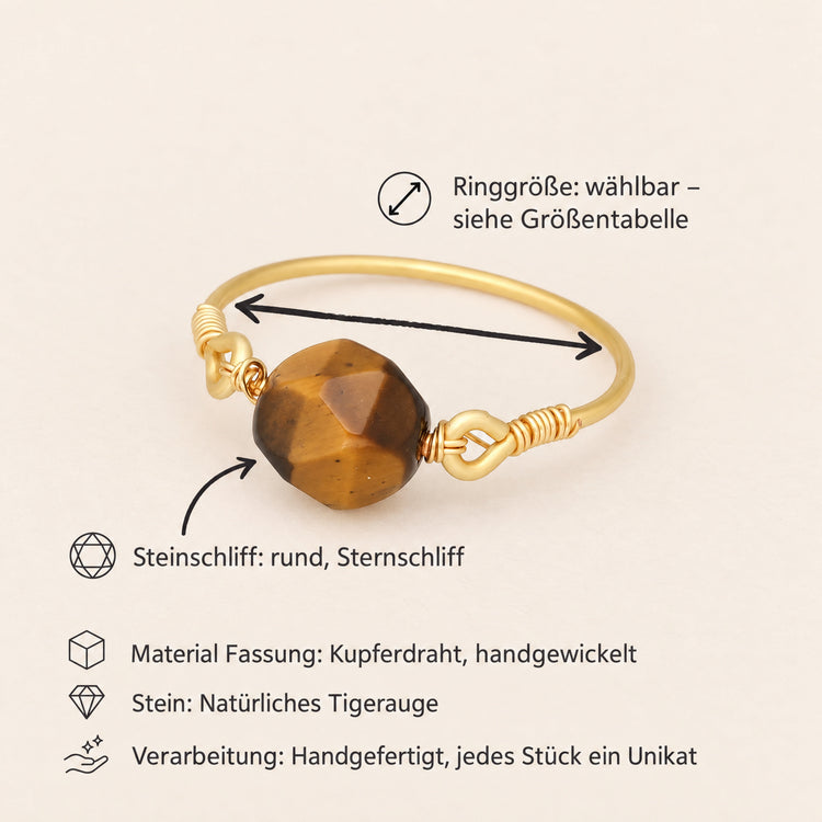 Tigerauge Ring mit Kupferdraht – handgewickelt, Ø 20 mm Innenmaß